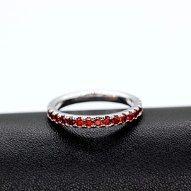 Uloveido Women's Platinum Plated Red Eternity Band Ring with Round Cut Cubic Zirconia Fashion Wedding Engagement Jewelry for (Red, Size 6) Y115