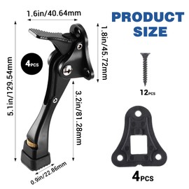 4 Pieces Kick Down Door Stoppers for Bottom of Door, Heavy Duty Door Stops with Adjustable Rubber Tips, Black Flip Down Door Stop, Metal Door Kick Stand to Keep Door Open