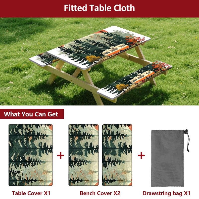 KENOBEE Picnic Table Cover with Bench Covers 6FT 3PCS, Camping