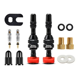 MUQZI Pack of 2 Tubeless Valve Kits, French Bicycle Valve with Bicycle Valves and Bicycle Valve Adapter Valve Stem Caps, Black (40 mm)