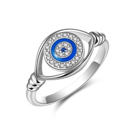 VONALA Evil Eye Ring for Women 925 Sterling Silver Protection Blue Spiritual Turkish Evil Eye Rings Greek Eye Jewellery Gifts Size 7, Sterling Silver, Cubic Zirconia