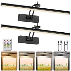 Yuichoy 2 Pack Picture Light Battery Operated for Wall, 16" Wireless Art Lighting for Painting, 6 Color Lights with Remote, Dimmable 5200mAh Picture Frame Lights, Gallery Light Black