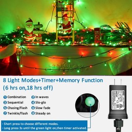 YEGUO 500 LED Christmas Lights Indoor, Red and Green String Lights Outdoor Waterproof, 8 Modes 165ft Green Wire Tree Lights Twinkle Lights Plug in for Holiday Festival Xmas Decor