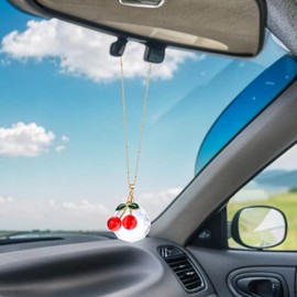 Cherry Car Hanging Ornament,Bling Cherry Crystal Suncatcher,Lucky Car Charms for Rear View Mirror,Red Accessories for Women