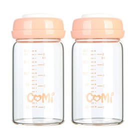 COMI Wide Neck Glass Breastmilk Collection n Storage Bottle, 6oz with Screw Ring Sealing Disk; Re-markable Sealing Disc. BPA Free, Fits Breast Pumps & Nipples (2 Pack Pink Lids)