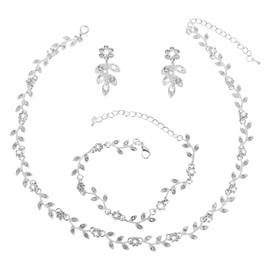 DIVINA VITAE 4 Pcs Prom Jewelry Sets Silver Crystal Rhinestone Necklace Earring Bracelet Jewelry Set for Brides Bridesmaid Prom Costume Formal Jewelry Sets Accessories for Women