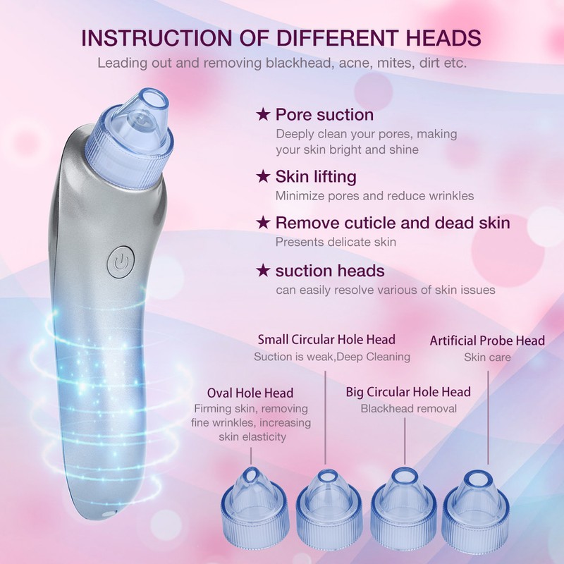 4 Replaceable Heads Blackhead Vacuum Removal Pore Acne Suction Cleanser