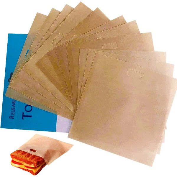 12 Pack Reusable Toaster Bags Non-Stick, Toasted Sandwich Bags, Washable