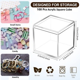 Tuanse 100 Pcs Acrylic Box with Lid Clear Small Acrylic Box Plastic Square Cube with Lid Mini Containers Display 2.2 x 2.2 x 2.2 Inch for Candy Pill Tiny Jewelry Toys Gifts