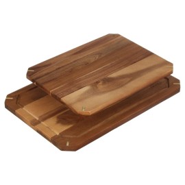 2-Piece Acacia Cutting Board Set W/ Non-Slip Feet Juice Grooves Kitchen Use