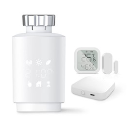 MOES Smart Heizkörperthermostat WLAN,Thermostat für Heizung und Tür-Fensterkontakte,Thermometer Hygrometer Szenenverknüpfung,Kompatibel mit Alexa/Google Home