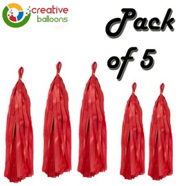 Tissue Paper Tassels Decorative Wall Hanging Tassel Garland Banner Red Tassel for Crafts Home Decoration Wedding Birthday Baby Shower Party Supplies Pack of 5