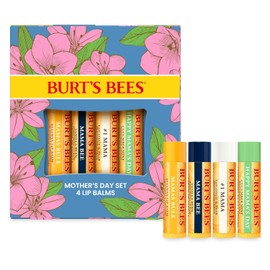 Burt's Bees Ideas de regalo - Juego de bálsamo labial Balm Bouquet, cera de abeja original, vainilla bean, pepino y menta, coco y pera, tratamiento labial de origen natural, 4 tubos, 0.15 oz.