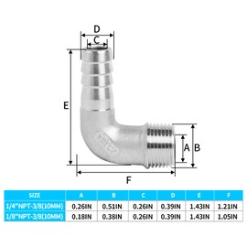 ChillWaves 304 Stainless Steel Air Hose Fittings, 90 Degree Elbow Hose Barb Fittings 3/8" Barb x 1/8" NPT Male Thread Adapter with Hose Clamps(3-PACK)
