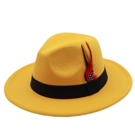 Mens Fedora Hats Classic Wide Brim Fedora Hat for Women Men Dress Hats Panama Hat with Band (US, Alpha, One Size, Yellow)