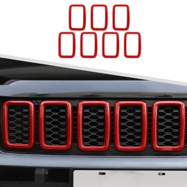 Jimen Compatible with Jeep Grand Cherokee 2017-2020, 7PCS Front Grill Inserts Grille Cover Exterior Trim Accessories (Red)