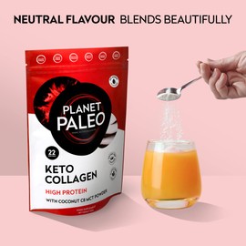 Planet Paleo Keto Collagen Powder (220g, 22 Servings) - Grass-Fed, High Protein, with MCT Powder - Low Carb, Creamer, Non-GMO, Halal - Fitness Recovery, Ketogenic Boost