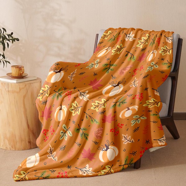 LOSIVISHE Autumn Harvest Flannel Throw Blanket – Fall Pumpkin and