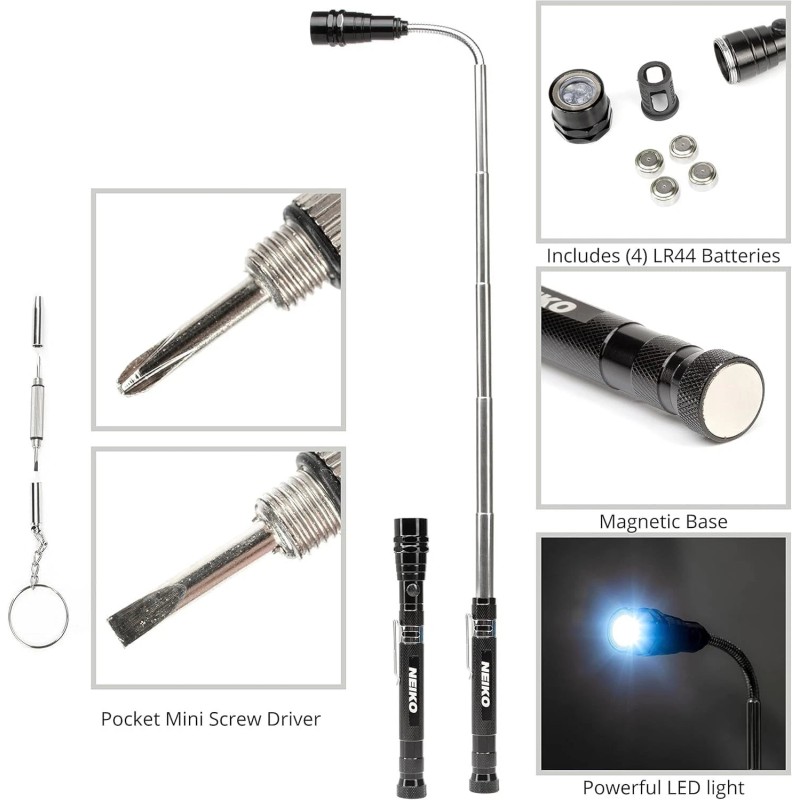 Neiko 6 Pcs Telescopic Magnetic Pick-Up Tools & Inspection Mirrors