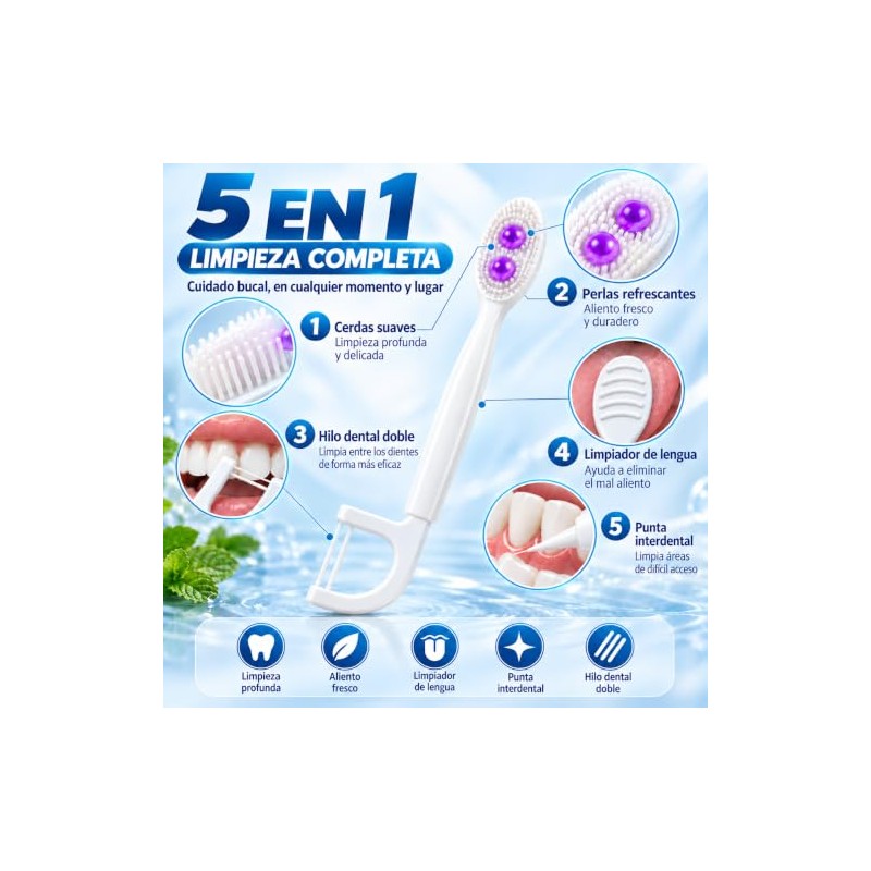 Mini Cepillos de Dientes Desechables 5 en 1 con Hilo