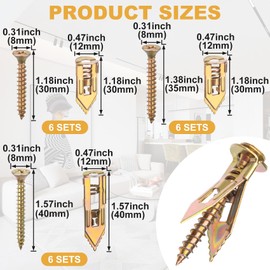 PAGOW 36 Pcs Self-Drilling Anchors, Anchors and Screws for Heavy Duty, Metal Screw Anchors Kit, No Drill and Holes in Wall (3 Sizes)
