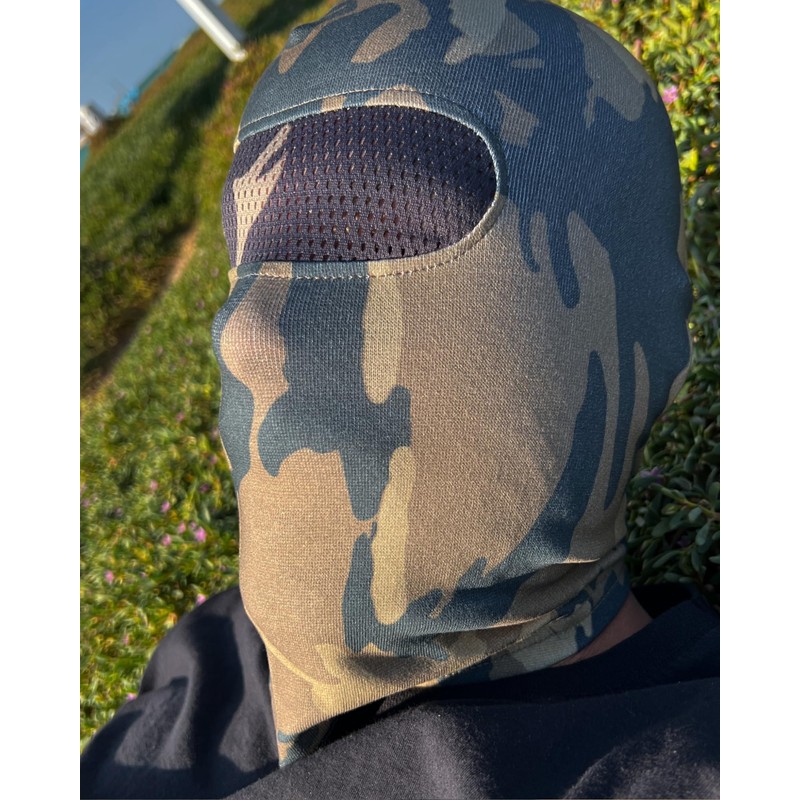 Sturmhaube in Olive Camouflage mit Netz vor Augen für Absolute