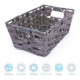 EHC Multipurpose Small Woven Storage Hamper Basket, Grey, Ideal For Home/Office & Gifts Hamper