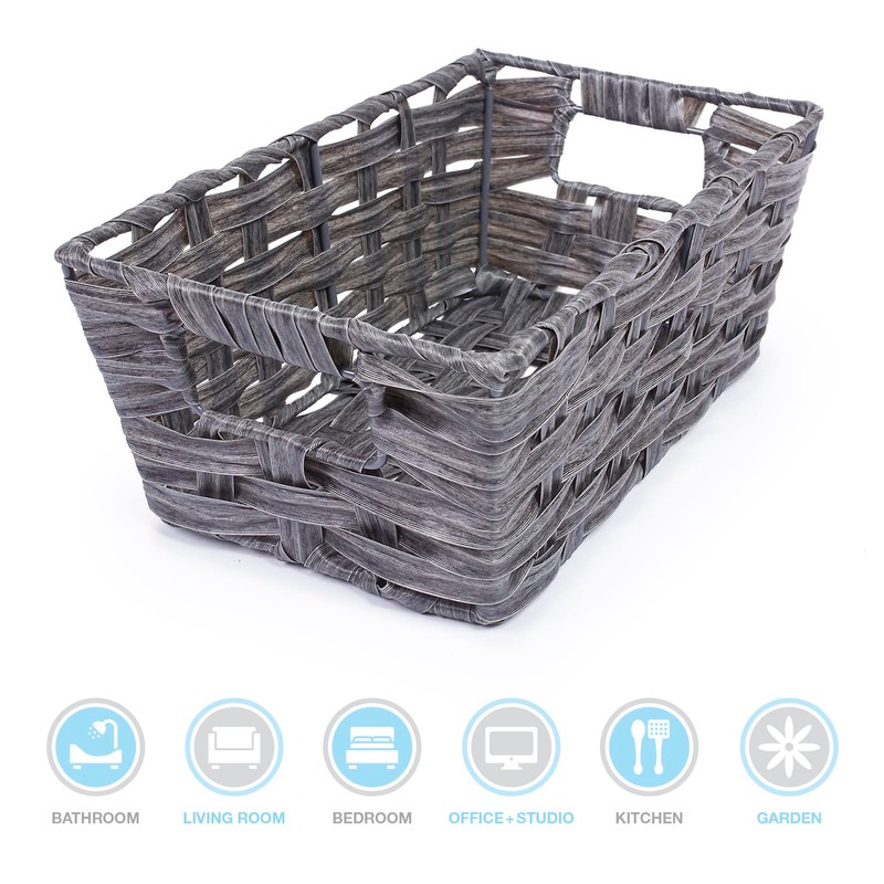 EHC Multipurpose Small Woven Storage Hamper Basket, Grey, Ideal For