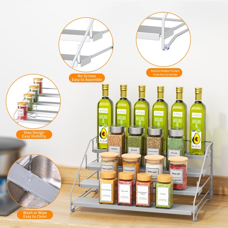 RCHYFEED 4 Tier Spice Rack Organizer, Spice Organization for Cabinet,Pantry,