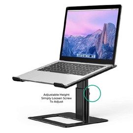 Deskup Laptop Stand, 11-17 Inch Compatible, Adjustable Height 125-195mm, Black/White, Aluminium Construction, Non-Slip Feet Laptop Riser.