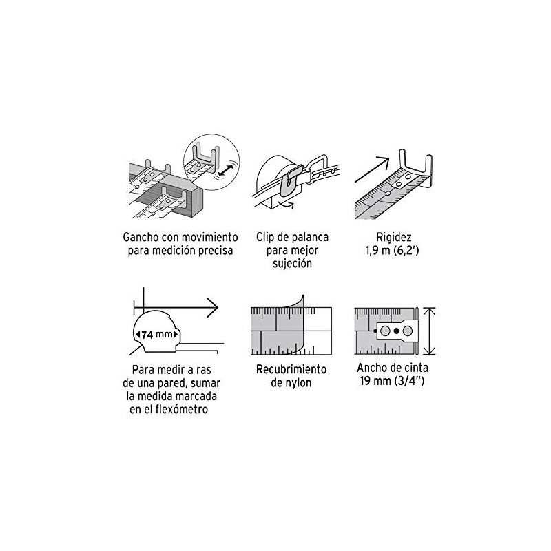 Truper FH-5M, Flexómetro Gripper, contra impacto, 5 m, cinta 19