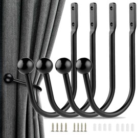 Curtain Tie Backs Hooks 4 Pack Black Curtain Holdbacks Elegant Curtain Tiebacks Metal Tie Back Hooks for Curtains Holder Wall Hooks with Screws