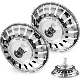 (2 Pack) Upgraded Kitchen Sink Plug Strainer Stainless Steel Strainers Sink Plugs Replacement for Food/Hair Catcher - UK Sinks Hole Diameter 78mm