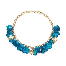 Flyonce Flower Collar Necklace for Women Blue Rose Petal Floral Statement Necklaces Boho Summer Jewelry Accessories for Beach Pool Party