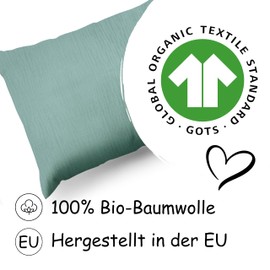 PinkZebra Organic Muslin Cushion Cover 35 x 40 cm for Children & Adults, Oeko-Tex Certified, Soft Pillowcase GOTS Certification, Cushion Cover, Emerald