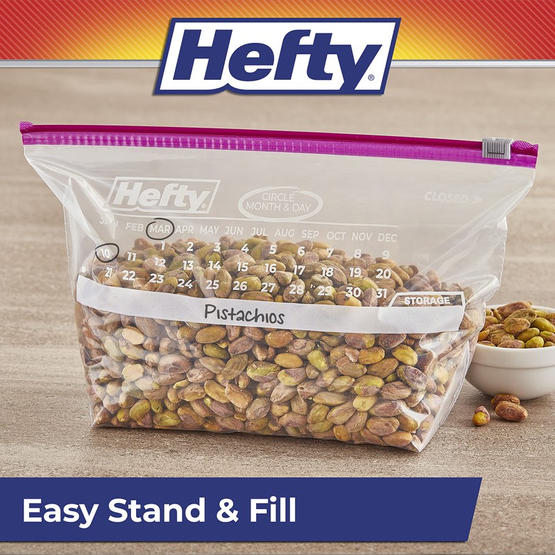 Hefty Slider Calendar Storage Bags, Half Gallon Size, 32 Count