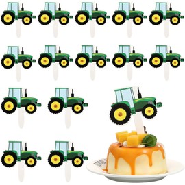 42Pcs Green Tractor Cupcake Toppers Farm Tractor Truck Card, Dessert Table Decoration Tractor Card, Cooking and Baking Birthday Party Supplies Cupcake Toppers