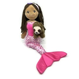 The Petting Zoo Mermaid Doll with Sloth Plush Toy, Gifts for Girls, Plush Mermaid Doll with Sloth Stuffed Animal, 16in Dark Skinned