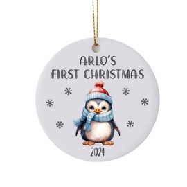 Baby's First Christmas Decoration Tree Bauble Cute Penguin Boys or Girls Ceramic Ornament Festive Gift for New Baby (Penguin 8)