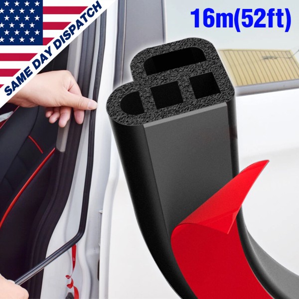 Unbranded L-Shape 52Ft Rubber Universal Car Door Seal Strip Hollow