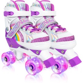 Adjustable Roller Skates for Girls with All Wheels of Girl's Skate Shine, Safe and Fun Illuminating for Kids - Purple(1Y-3Y)