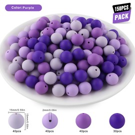 Kovict 150Pcs Silicone Beads 15mm Mix Color, Bulk Silicone Beads for Keychain Making, 15mm Silicone Beads for Pens and Bracelet Making(Purple)
