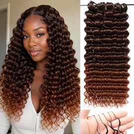 Feather Deep Wave Crochet Hair 16" Ombre Dark Brown 100Strands 180g