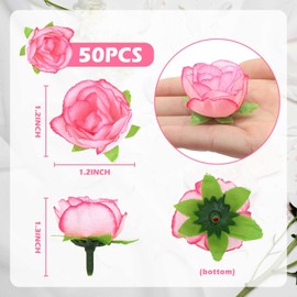 SINVDAJY 50pcs Artificial Roses Fake Roses 1.6" Flowers Bulk for Decoration, Pink Mini Small Real Looking for Wedding Bouquets Bridal Shower Centerpieces Party Table Decoration