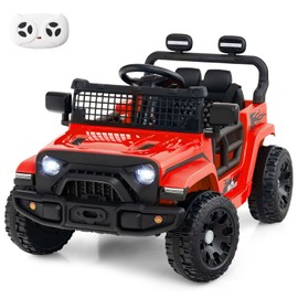 Costzon Kids Ride on Car Truck, 12V Electric Vehicle w/Foldable Mirrors, 3 Speeds, LED Lights, Music & Horn, Ride on Toys Remote Control Car for Toddlers, Boys & Girls (Red,34" × 23" × 21")