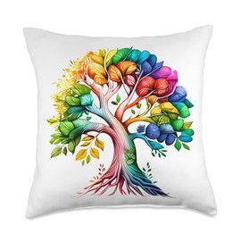 bunter Keltischer Lebensbaum Meditation Wachstum Tree of Life in Rainbow Colour Throw Pillow, 18x18, Multicolor