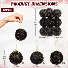 Hollyone 3.14" Black Christmas Ornaments 12 Pcs Xmas Balls Christmas Tree Decorations Shatterproof Hanging Medium Pearl Balls for Holiday Party Wreath Home Decor (8cm/3.14")