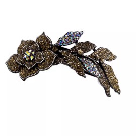 Unbranded Hair Jewelry Large Crystal Long Stem Rose Barrette, Light Brown / Free Gift Box