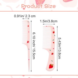 Cute Hair Comb Set Pink Strawberry Baby Comb Fine Tooth Rat Tail Combs For Toddler Girls Portable Anti-Static Plastic Mini Kids Hairdressing Combs Gift For Wet And Dry All Hair Types(Pink)