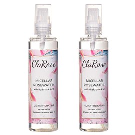 ClaRose Micellar Water with Hyaluronic Acid and 100% Natural Vegan Rosewater, 300 ml, (Pack of 2)